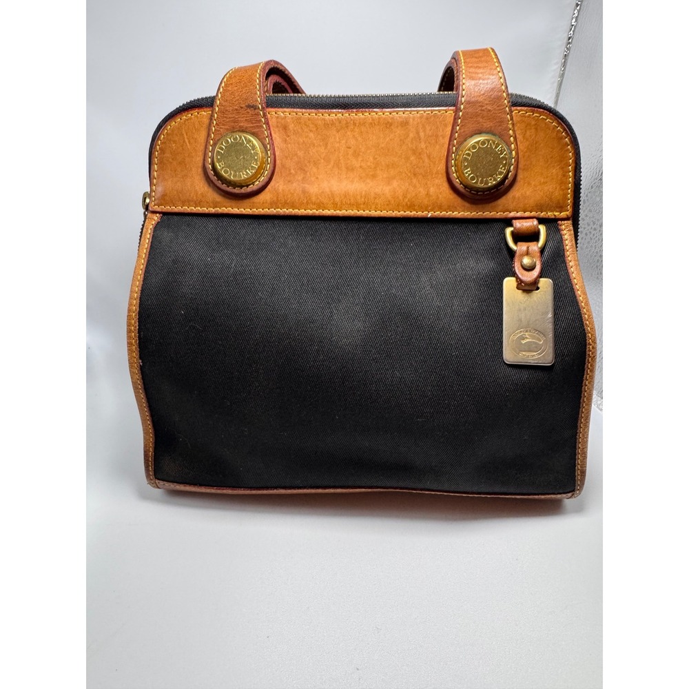 Dooney & Bourke Vintage Canvas Leather Satchel Handbag Black Tan Made in USA